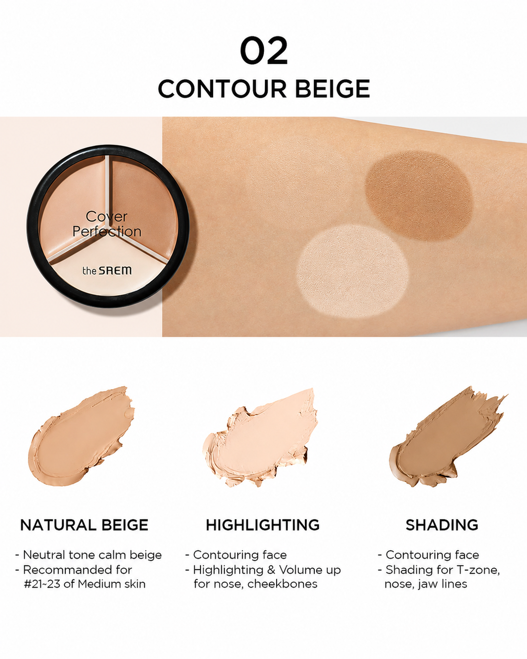 THE SAEM Cover Perfection Triple Pot Concealer — 02 Contour Beige – 13.5g